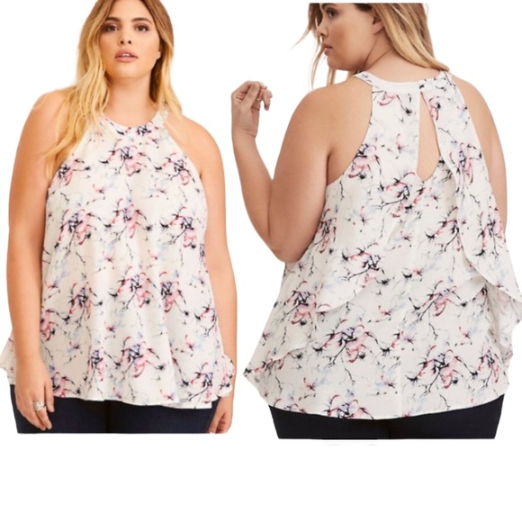 💥🆕 NWOT Torrid mock neck white floral sleeveless top size 0-12-L - Picture 2 of 8